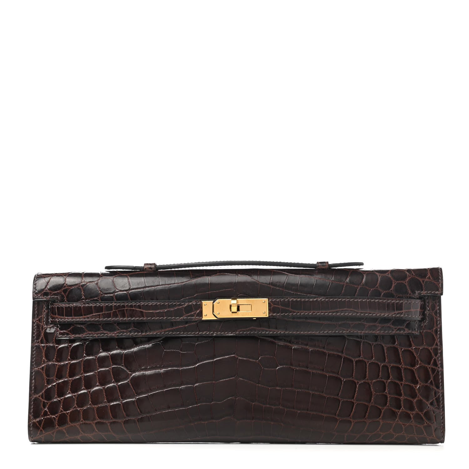 Hermes Shiny Niloticus Crocodile Kelly Cut Pochette Havane 1 of 7