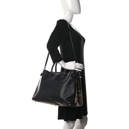 Burberry Grainy Calfskin House Check Large Banner Tote Black 2 of 14
