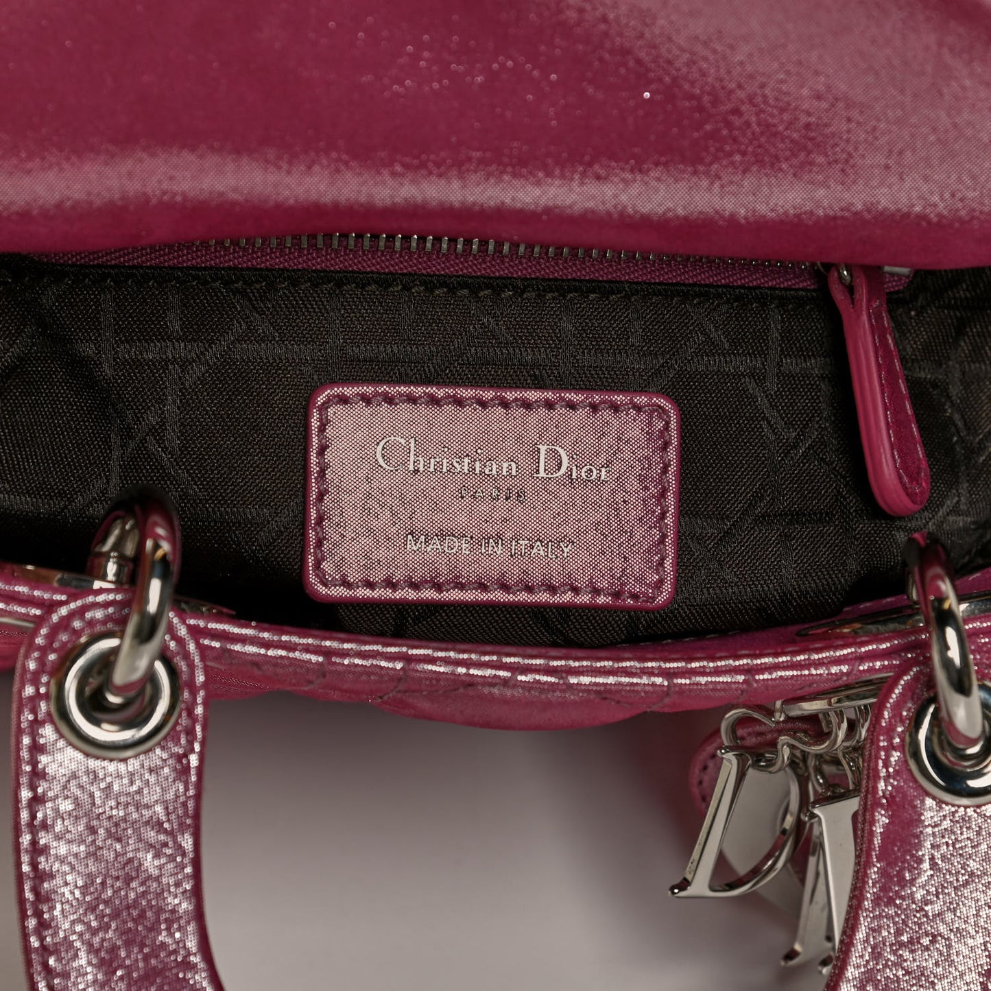 Metallic Lambskin Cannage Mini Lady Dior Rose Cherie