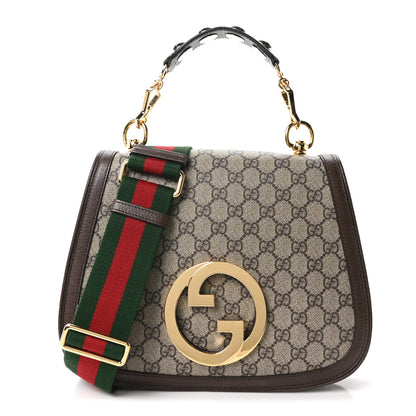Gucci GG Supreme Monogram Textured Dollar Calfskin Web Medium Blondie Top Handle Shoulder Flap Bag Beige Ebony New Acero 1 of 10