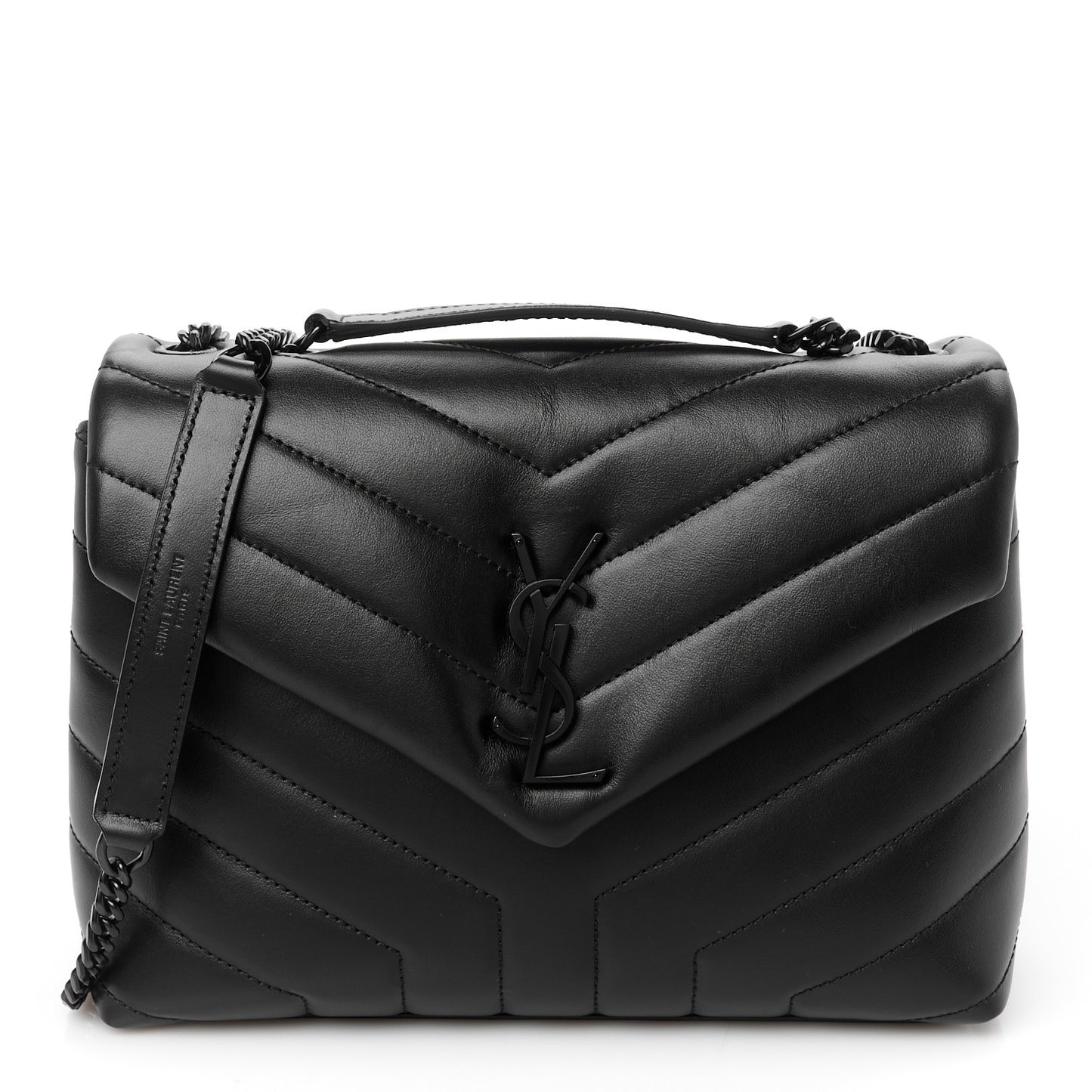 Calfskin Y Quilted Monogram Monochrome Small Loulou Chain Satchel Black