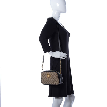 Gucci Monogram Matelasse Diagonal Small GG Marmont Chain Shoulder Bag Beige Black 2 of 11