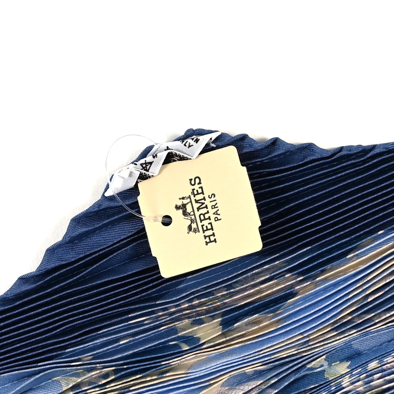 Hermes Silk Rives Fertiles Plisse Scarf 90 Bleu Multicolor 3 of 3