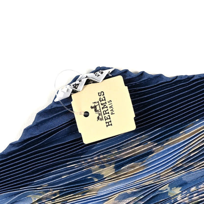 Hermes Silk Rives Fertiles Plisse Scarf 90 Bleu Multicolor 3 of 3