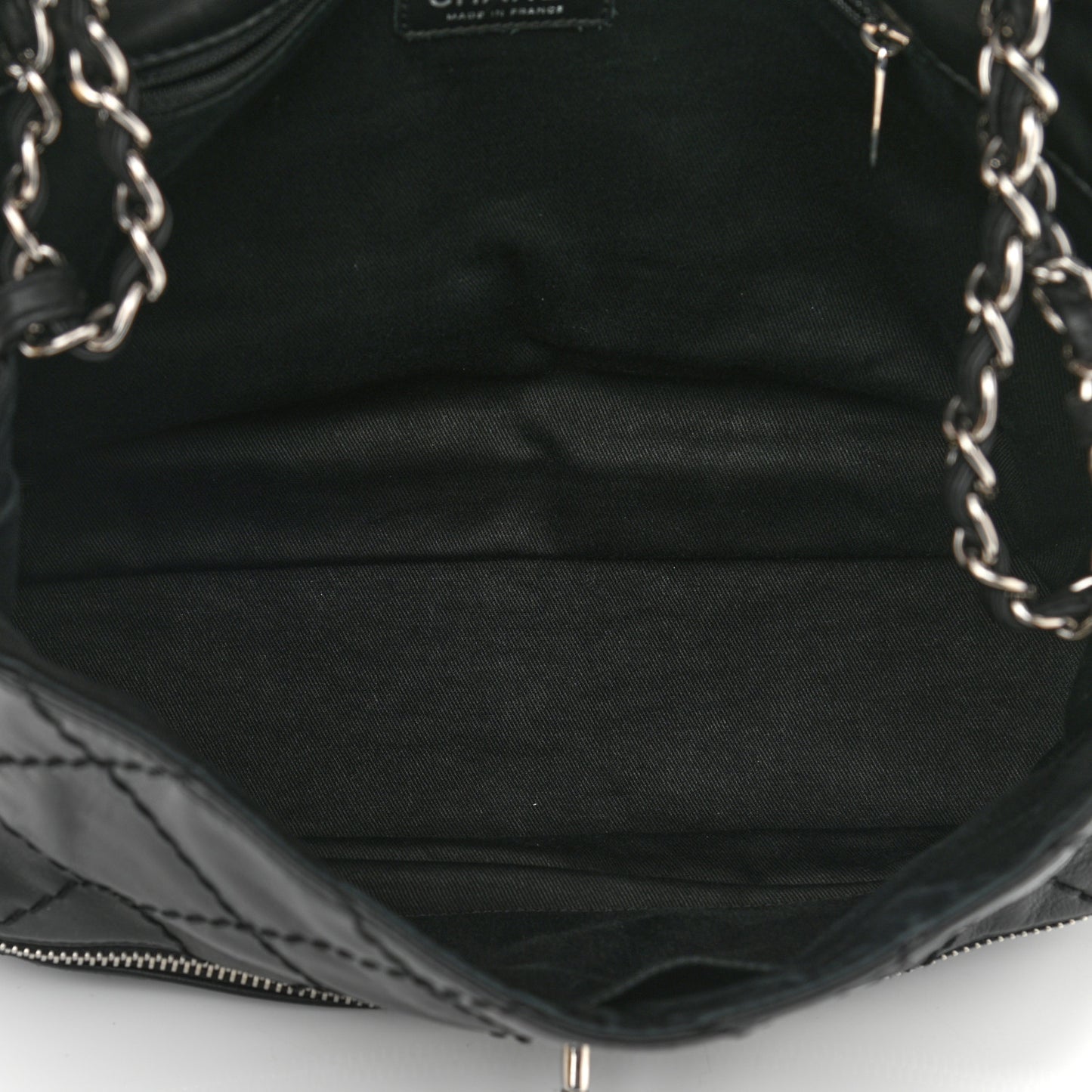 Calfskin Stitched Large Expandable Flap Bag Black