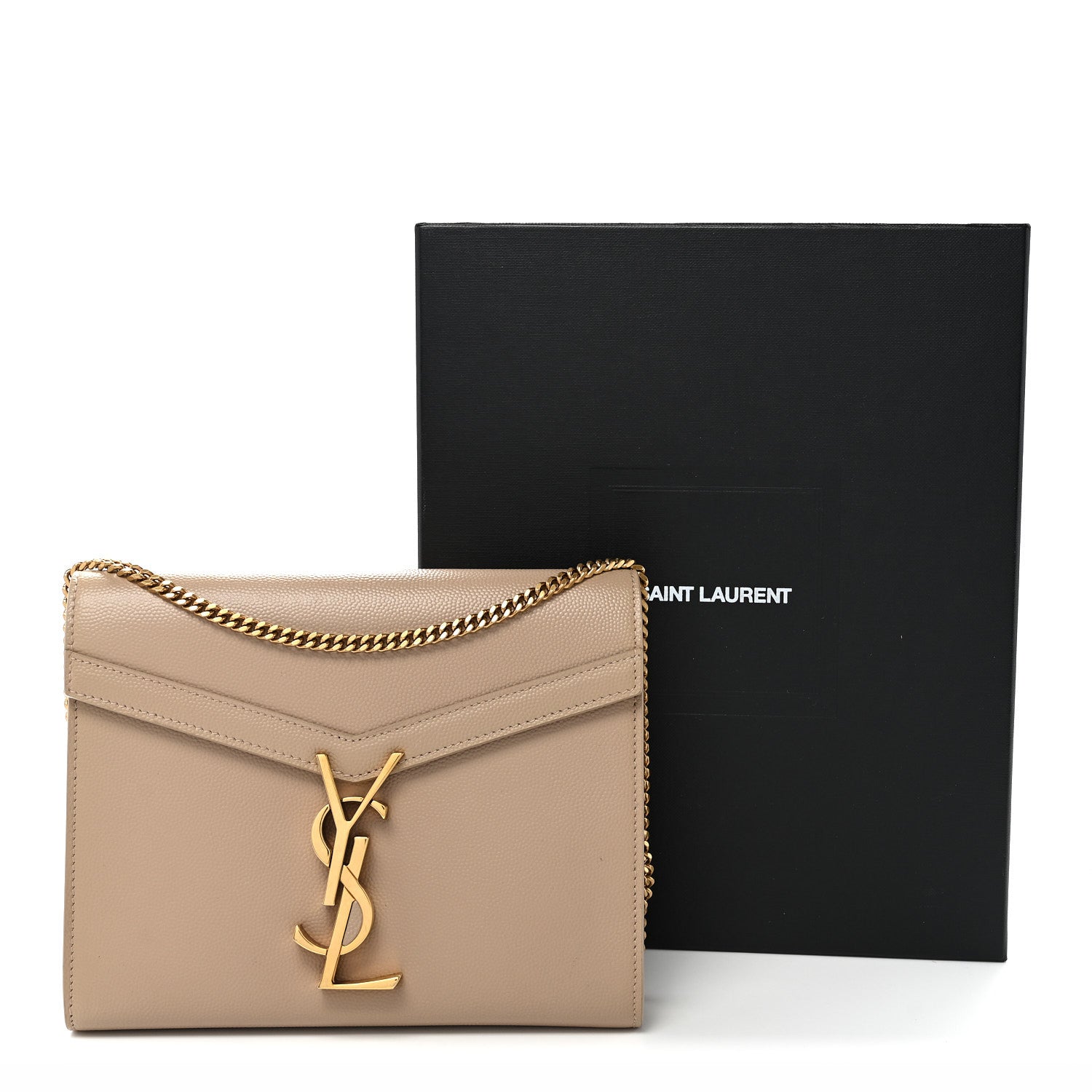 Saint Laurent Grain De Poudre Monogram Cassandra Chain Wallet Dark Beige 10 of 10