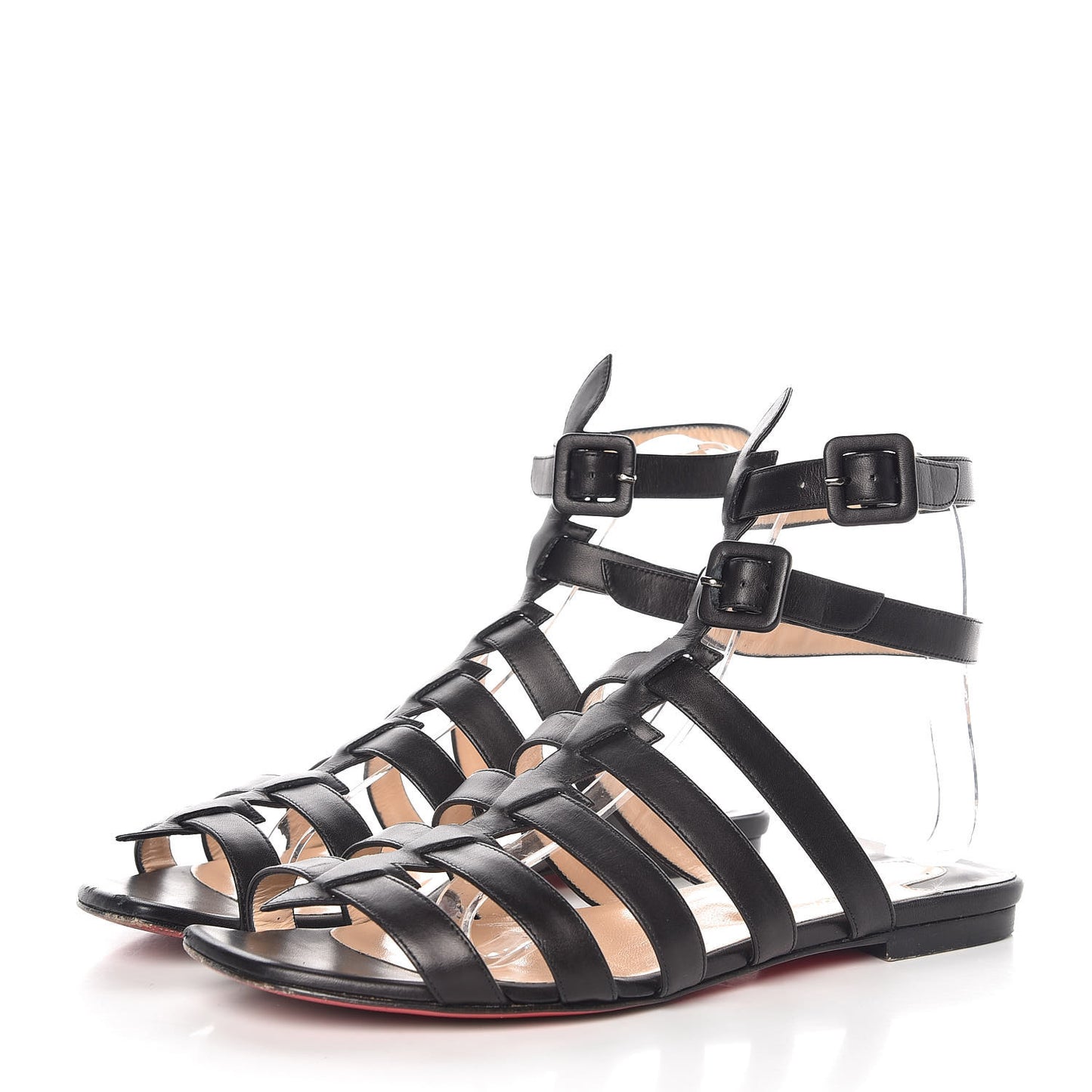 Calfskin Neronna Cage Flat Sandals 37.5 Black