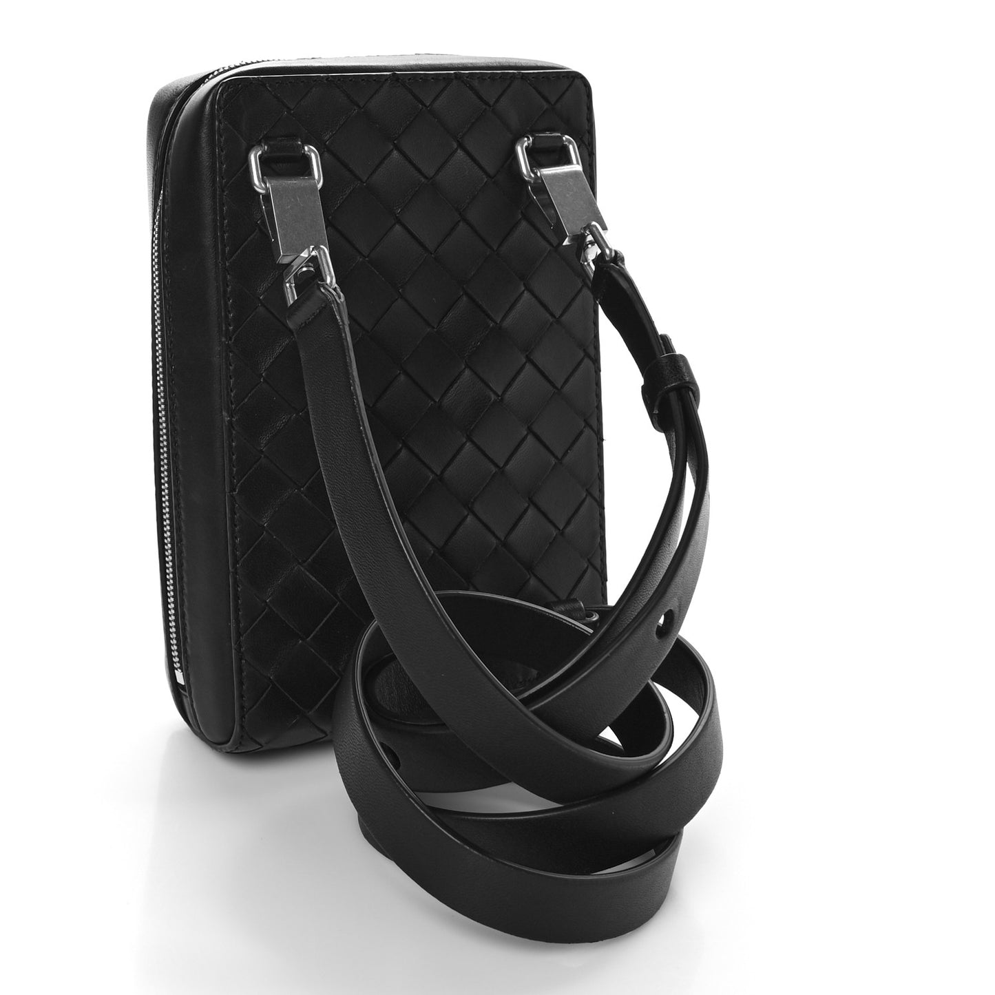 Nappa Intrecciato Zip Around Crossbody Bag Black