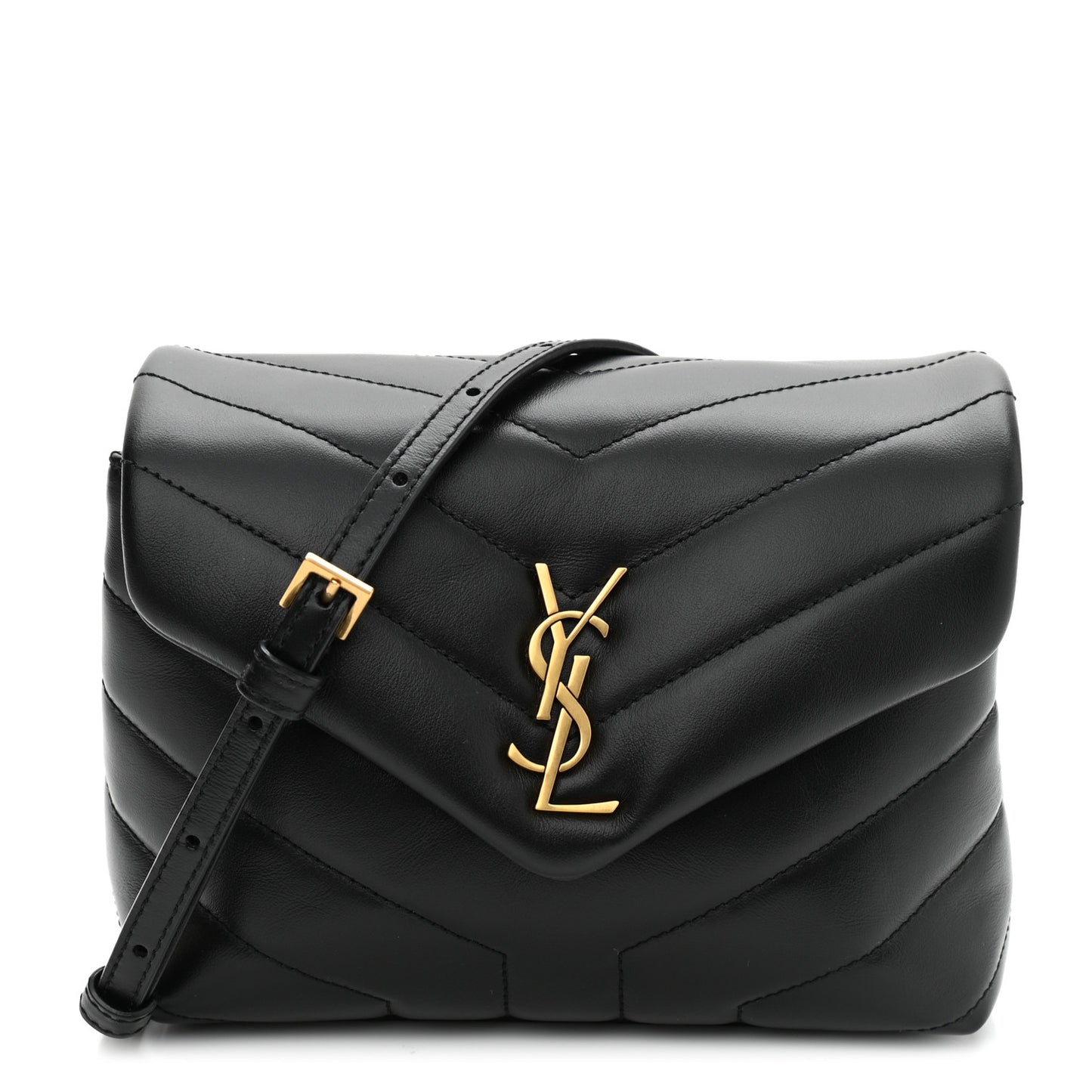 Calfskin Y Quilted Monogram Toy Loulou Crossbody Bag Black