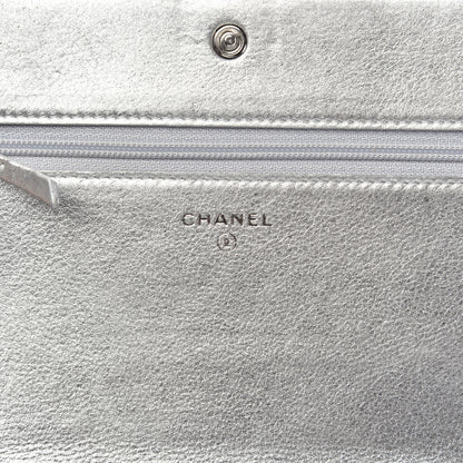 Chanel Metallic Galuchat Stingray Lambskin Boy Wallet On Chain WOC Silver 6 of 14