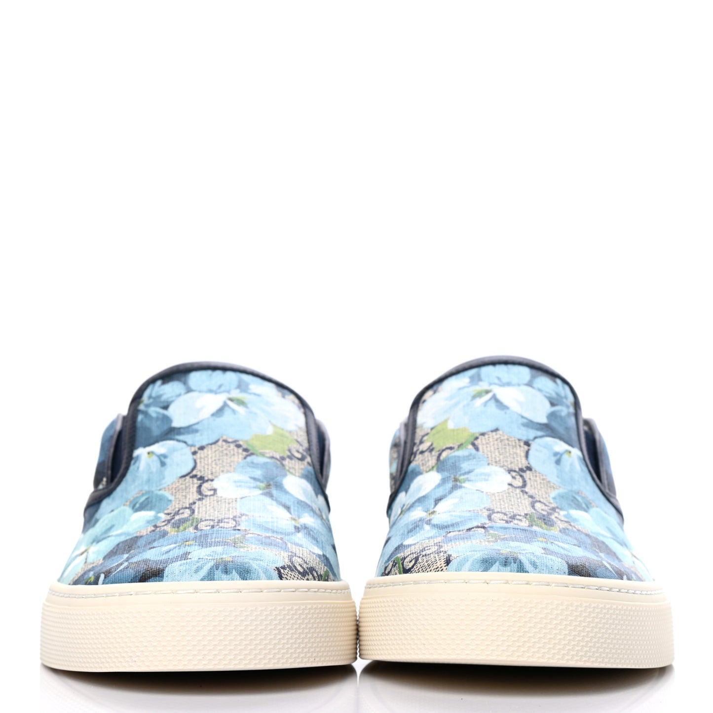 GG Supreme Monogram Blooms Mens Dublin Slip On Sneakers 6 Beige Blue Navy