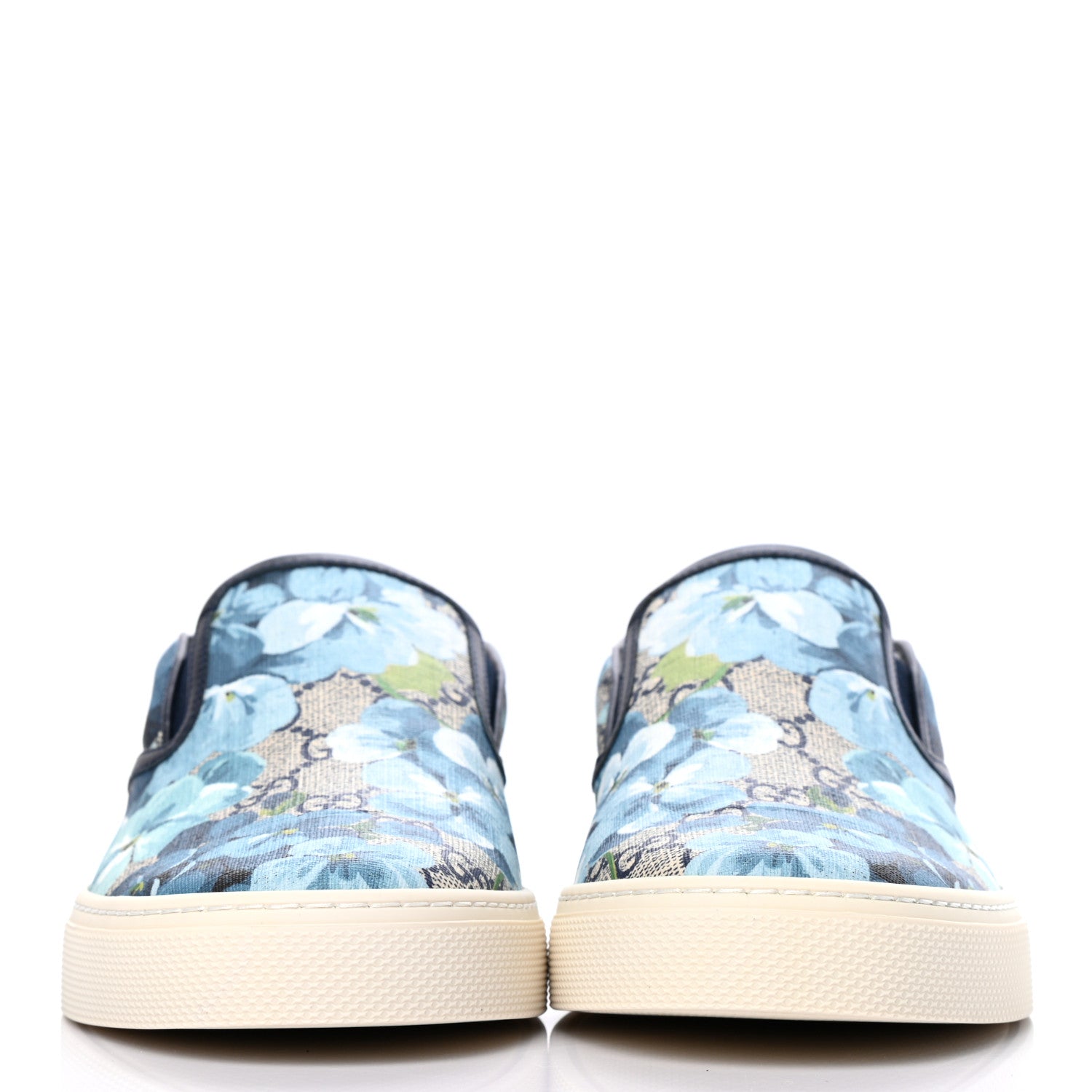 Gucci GG Supreme Monogram Blooms Mens Dublin Slip On Sneakers 6 Beige Blue Navy 2 of 8