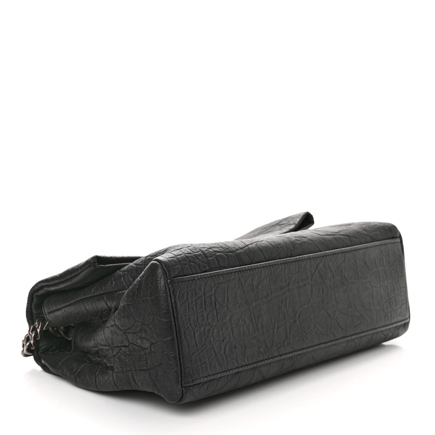 Calfskin Crocodile Embossed Medium West Hollywood Monogram Fold-Over Black