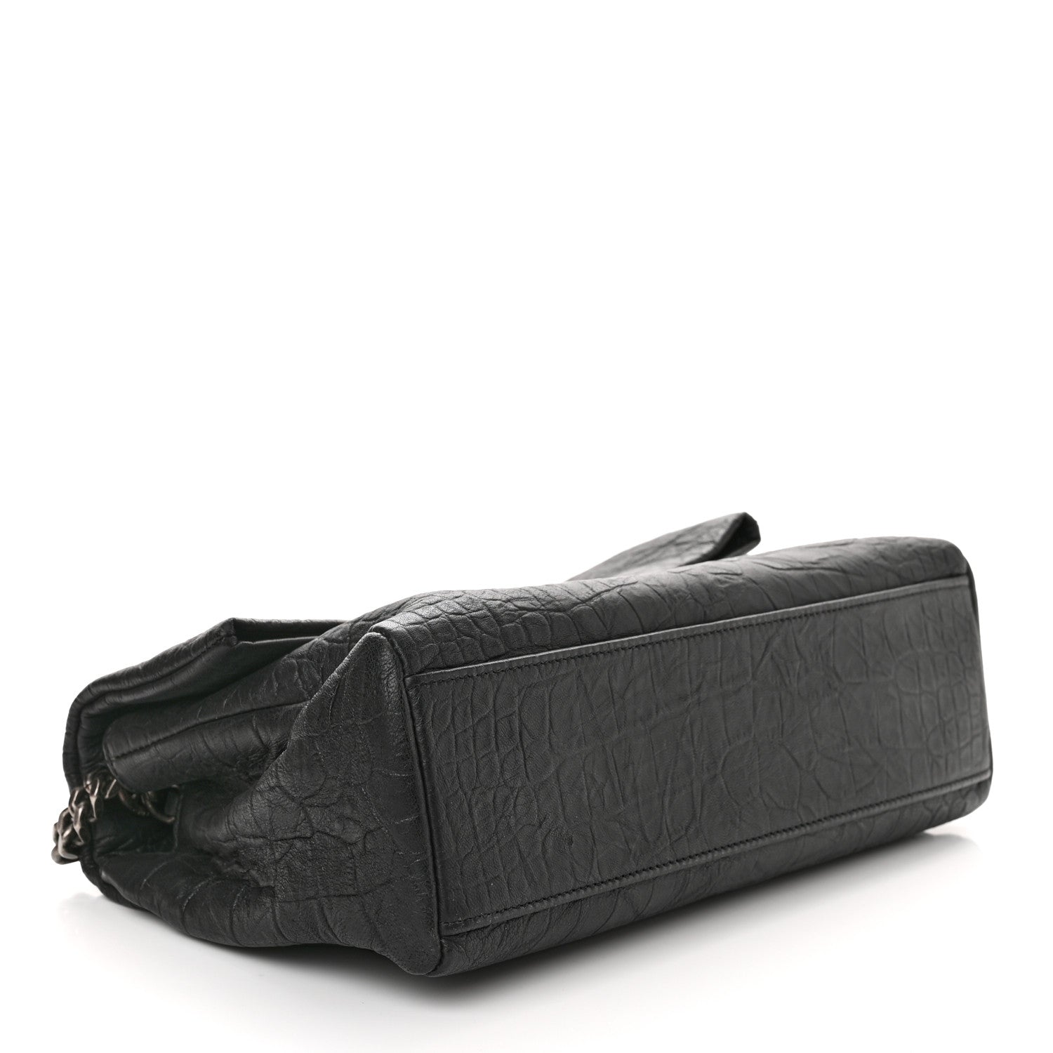 Saint Laurent Calfskin Crocodile Embossed Medium West Hollywood Monogram Fold-Over Black 4 of 11