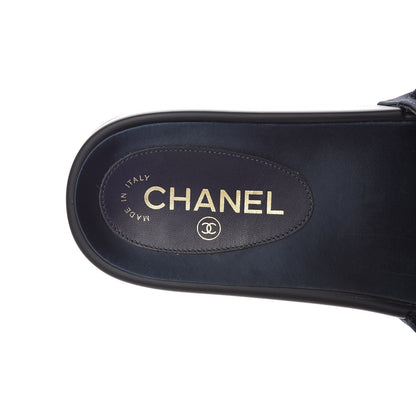 Chanel Satin Chain Slides Sandals Flats 38 Marine 10 of 11