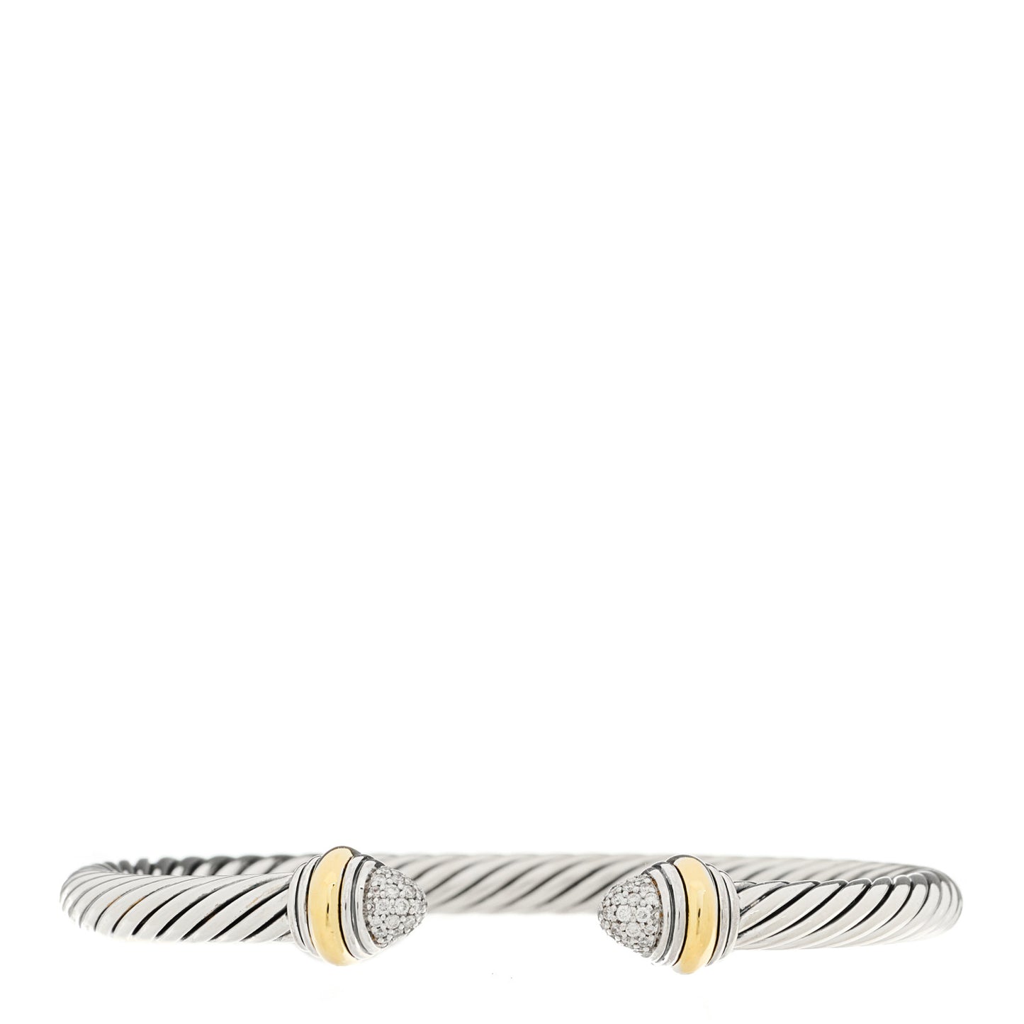 Sterling Silver 14K Yellow Gold Diamond 5mm Cable Classics Pave Domes Bracelet