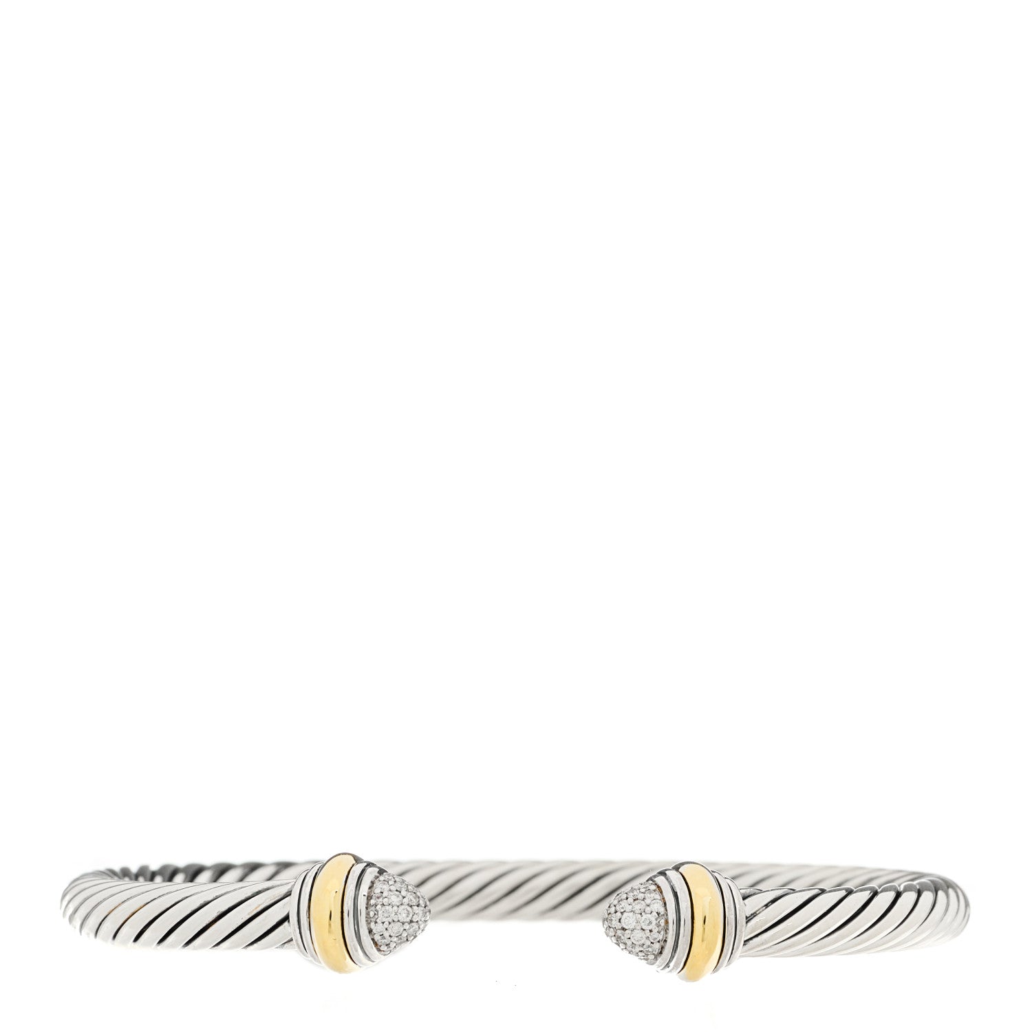 David Yurman Sterling Silver 14K Yellow Gold Diamond 5mm Cable Classics Pave Domes Bracelet 1 of 3