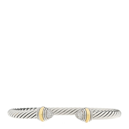 David Yurman Sterling Silver 14K Yellow Gold Diamond 5mm Cable Classics Pave Domes Bracelet 1 of 3