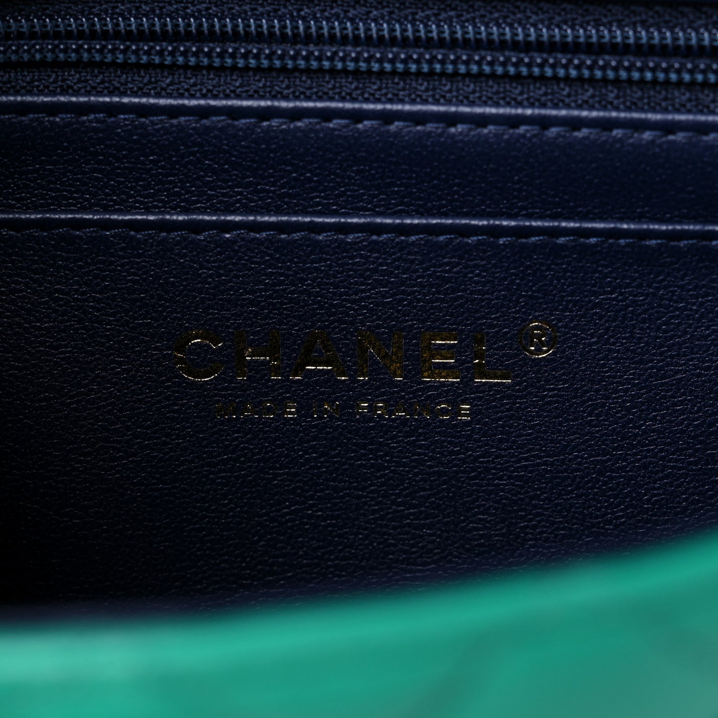 Lambskin Quilted Bi-Color Mini Top Handle Rectangular Flap Green Dark Blue