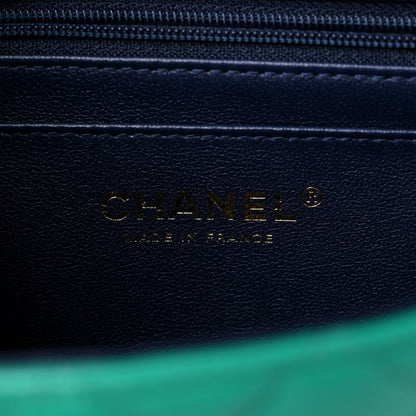 Chanel Lambskin Quilted Bi-Color Mini Top Handle Rectangular Flap Green Dark Blue 6 of 10