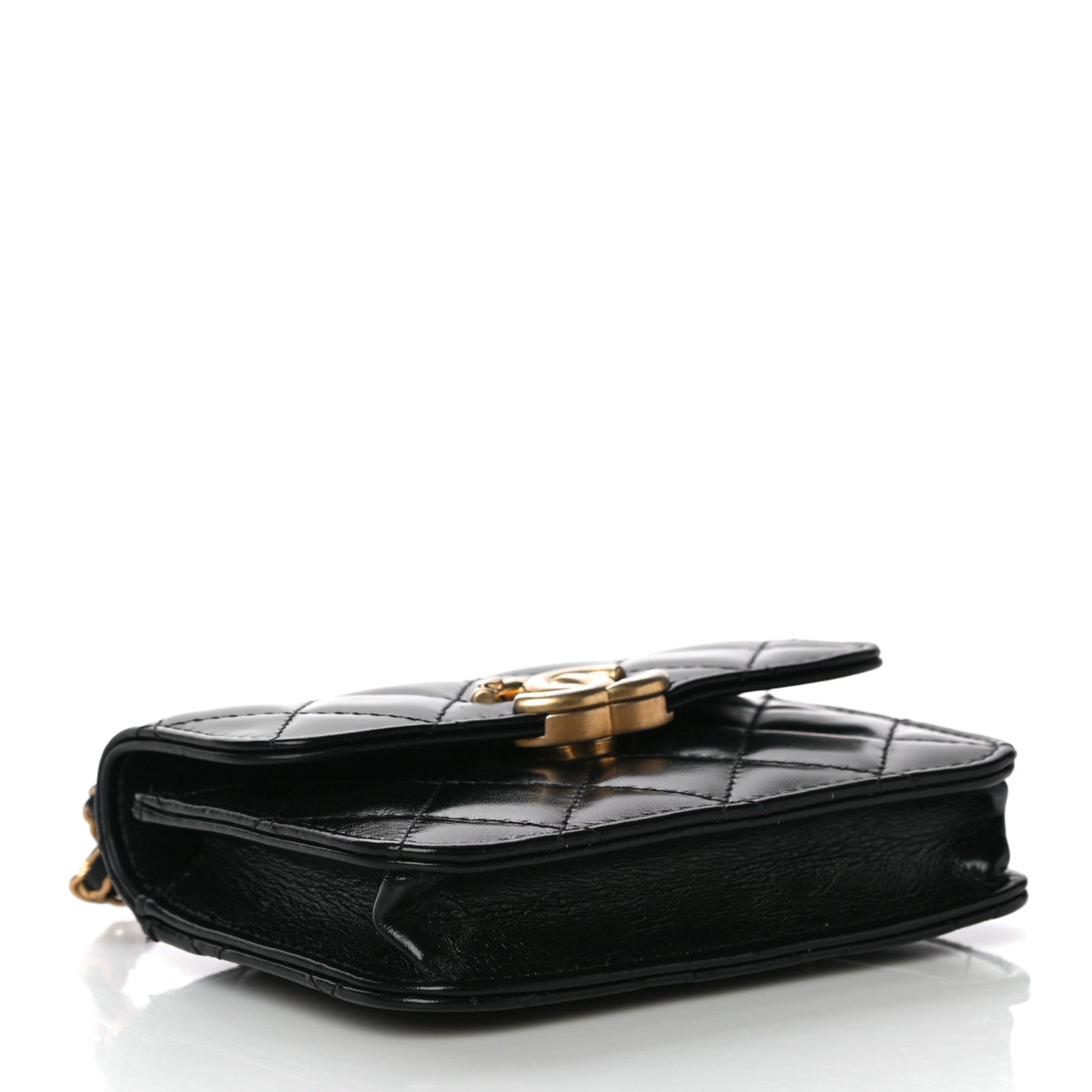 Calfskin Quilted Perfect Fit Coin Purse With Chain Black