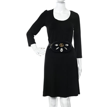 Gucci Velvet Matelasse Marquise Crystals GG Marmont Belt Bag 85 34 Black 2 of 12