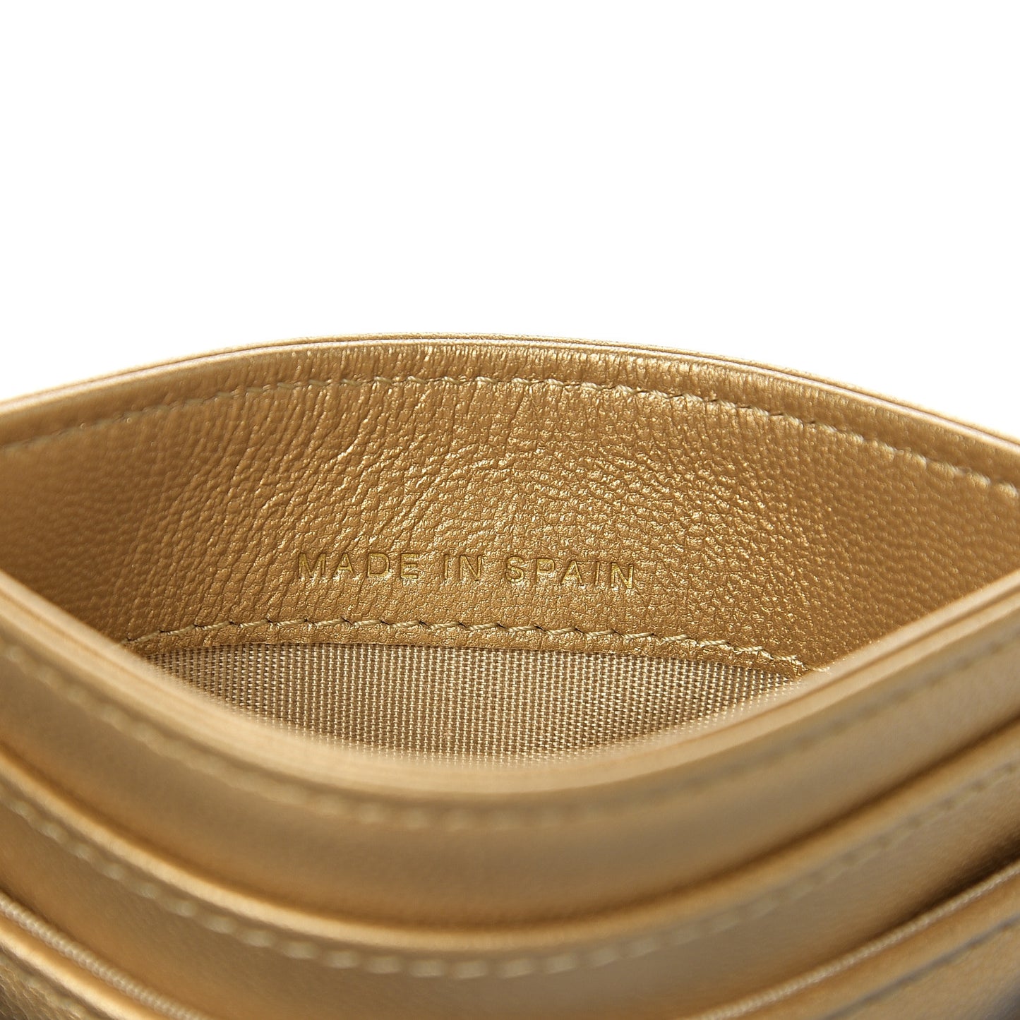 Metallic Goatskin Quilted Chanel 19 Card Holder Gold
