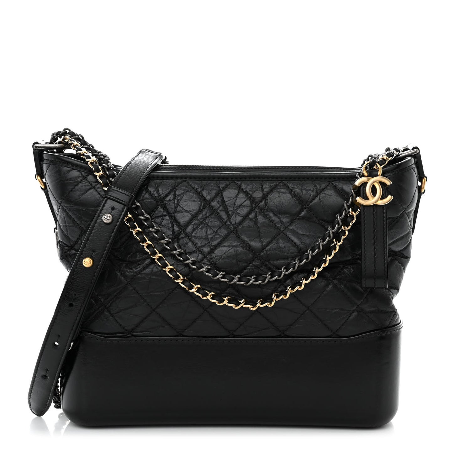 Aged Calfskin Quilted Medium Gabrielle Hobo Black