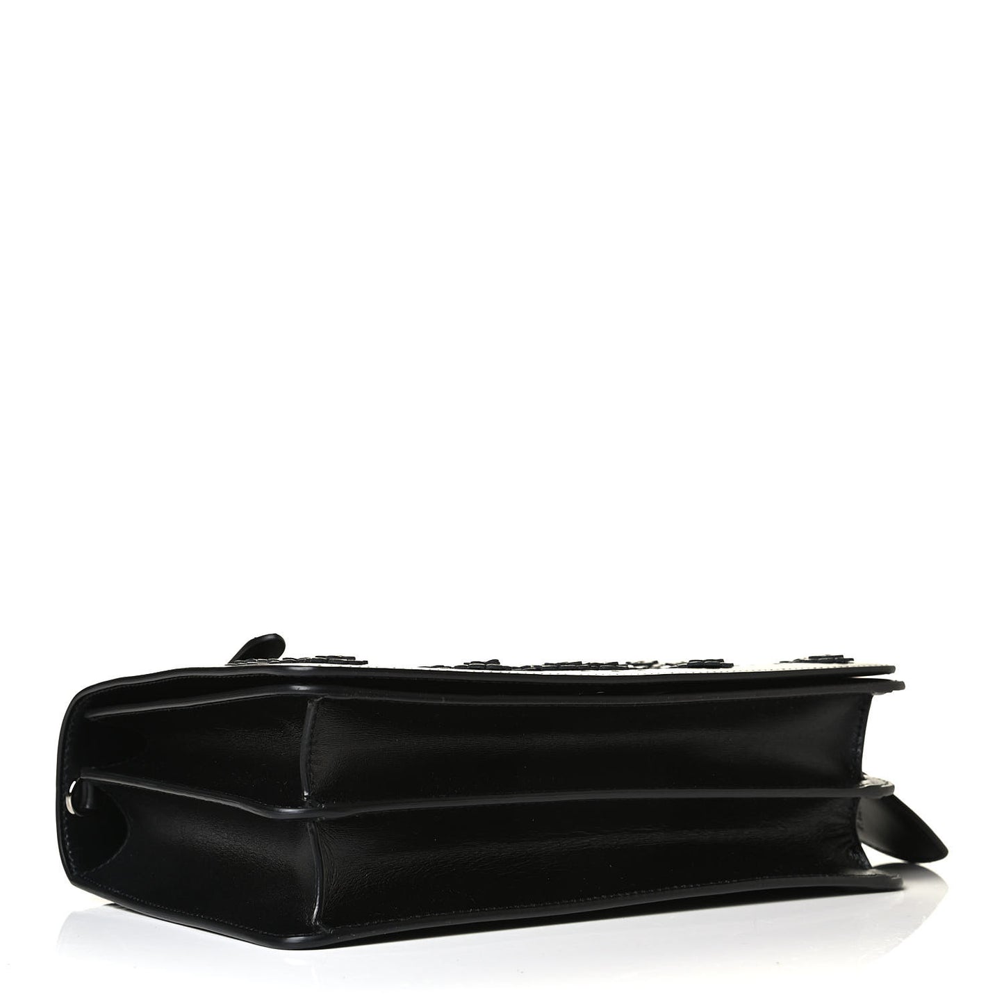 Calfskin Laser Cut Studded Medium Franca Crossbody Black