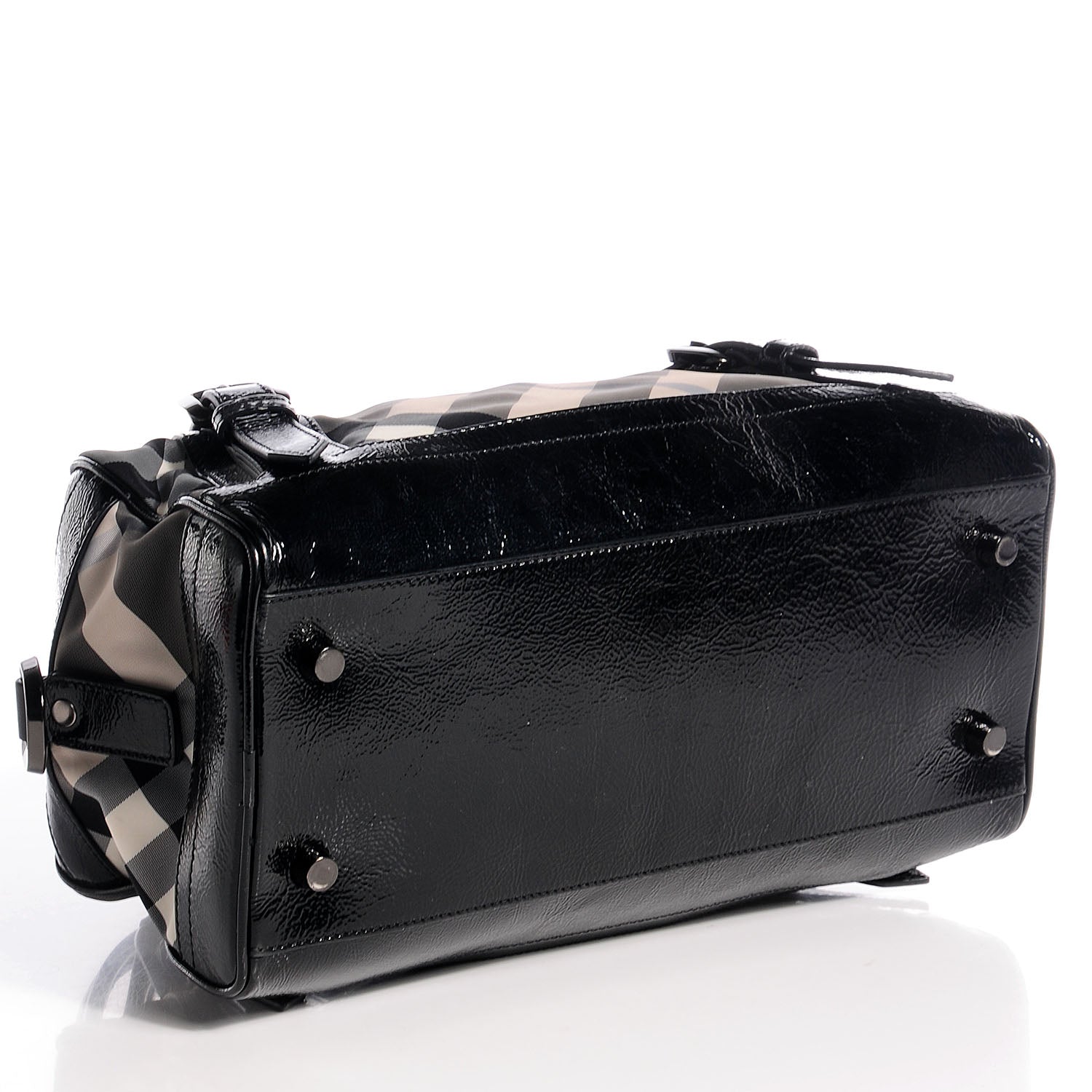 Burberry Nylon Patent Beat Check Satchel Black 4 of 9