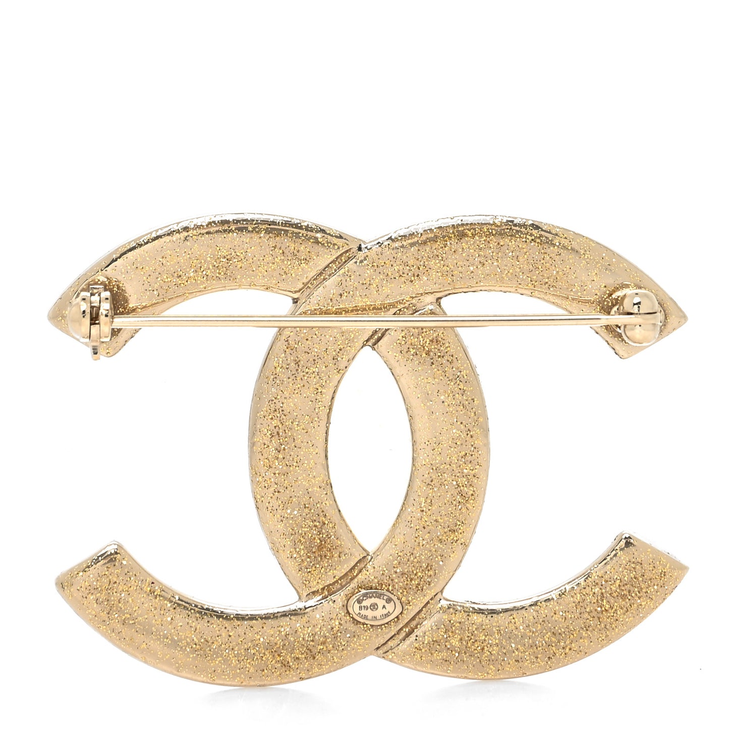 Textured Metal Crystal CC Brooch Light Gold