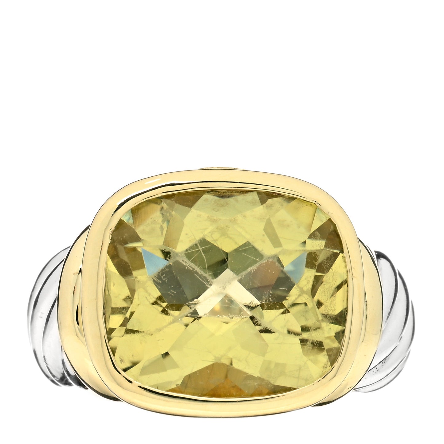 Sterling Silver 14K Yellow Gold Lemon Citrine 14mm Noblesse Ring 54 6.75