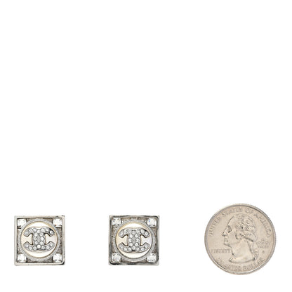 Chanel Metal Crystal Square CC Earrings Silver 2 of 5