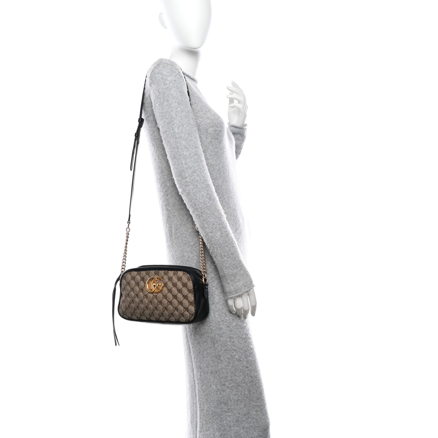 Monogram Matelasse Diagonal Small GG Marmont Chain Shoulder Bag Beige Black