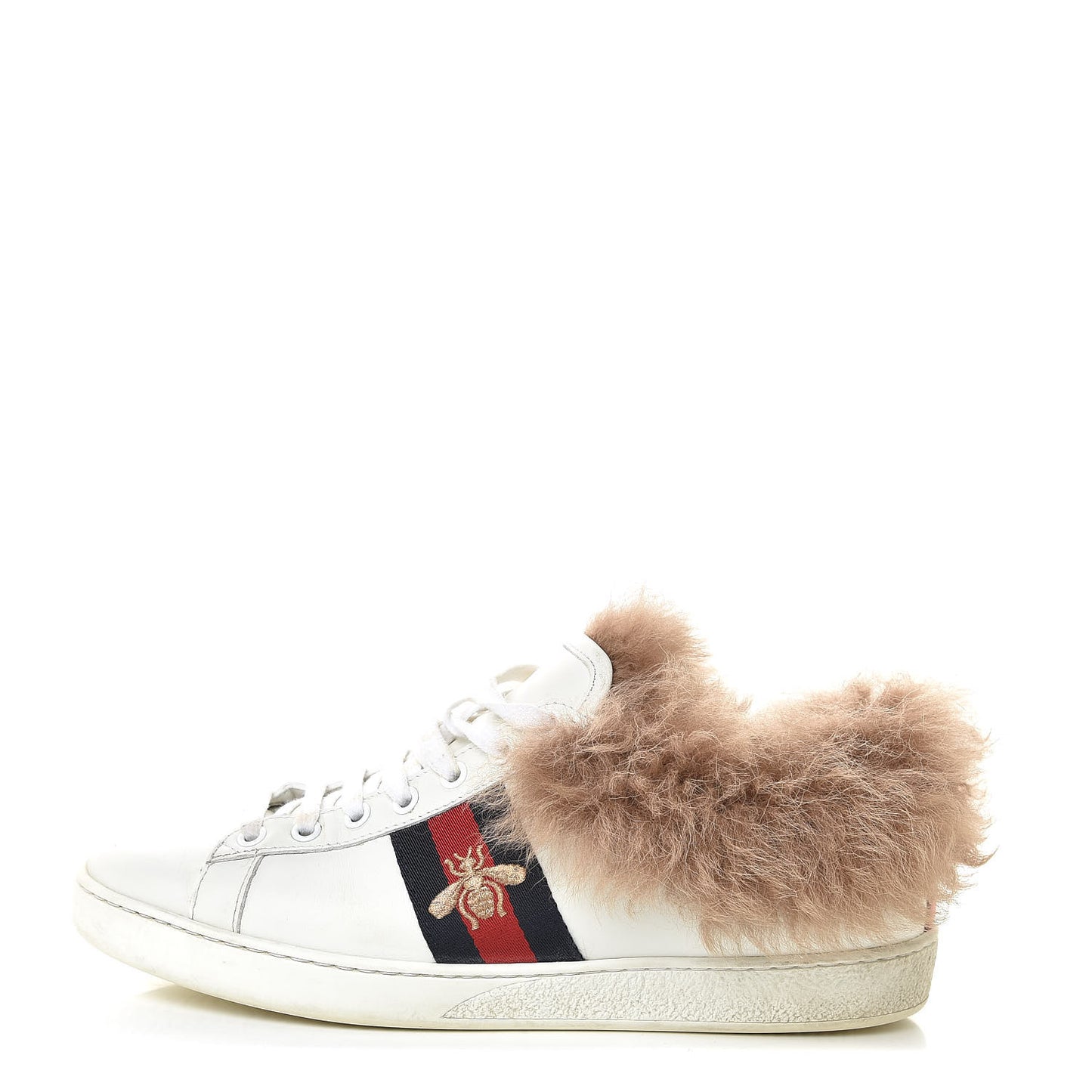 Calfskin Wool Web Bee Embroidered Womens Ace Sneakers 38 White