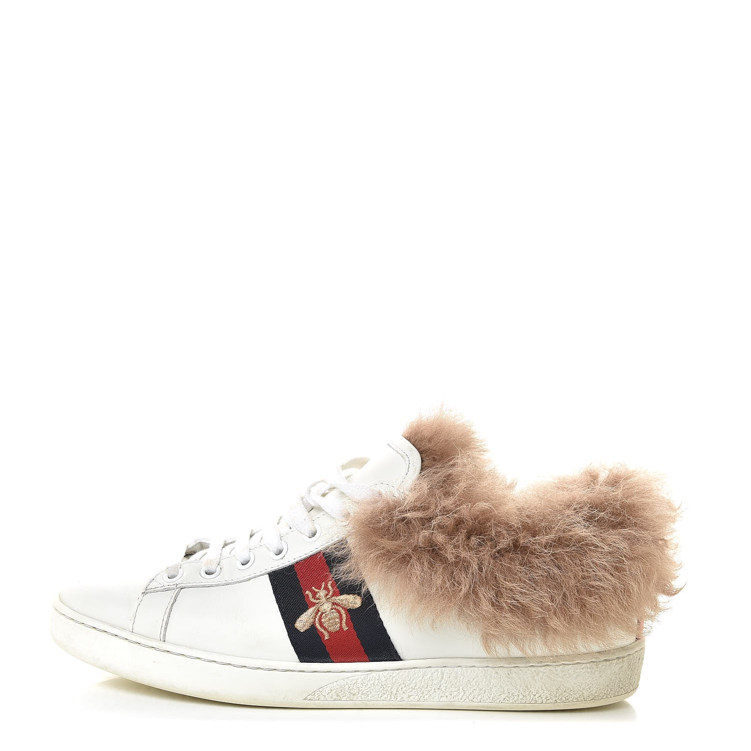 Gucci Calfskin Wool Web Bee Embroidered Womens Ace Sneakers 38 White 1 of 12