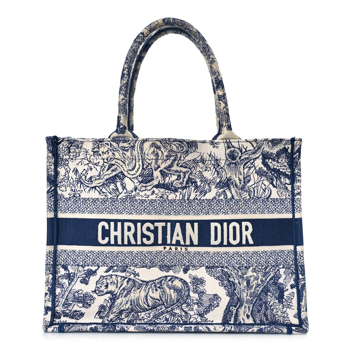 Canvas Embroidered Medium Dioriviera Toile De Jouy Book Tote Blue