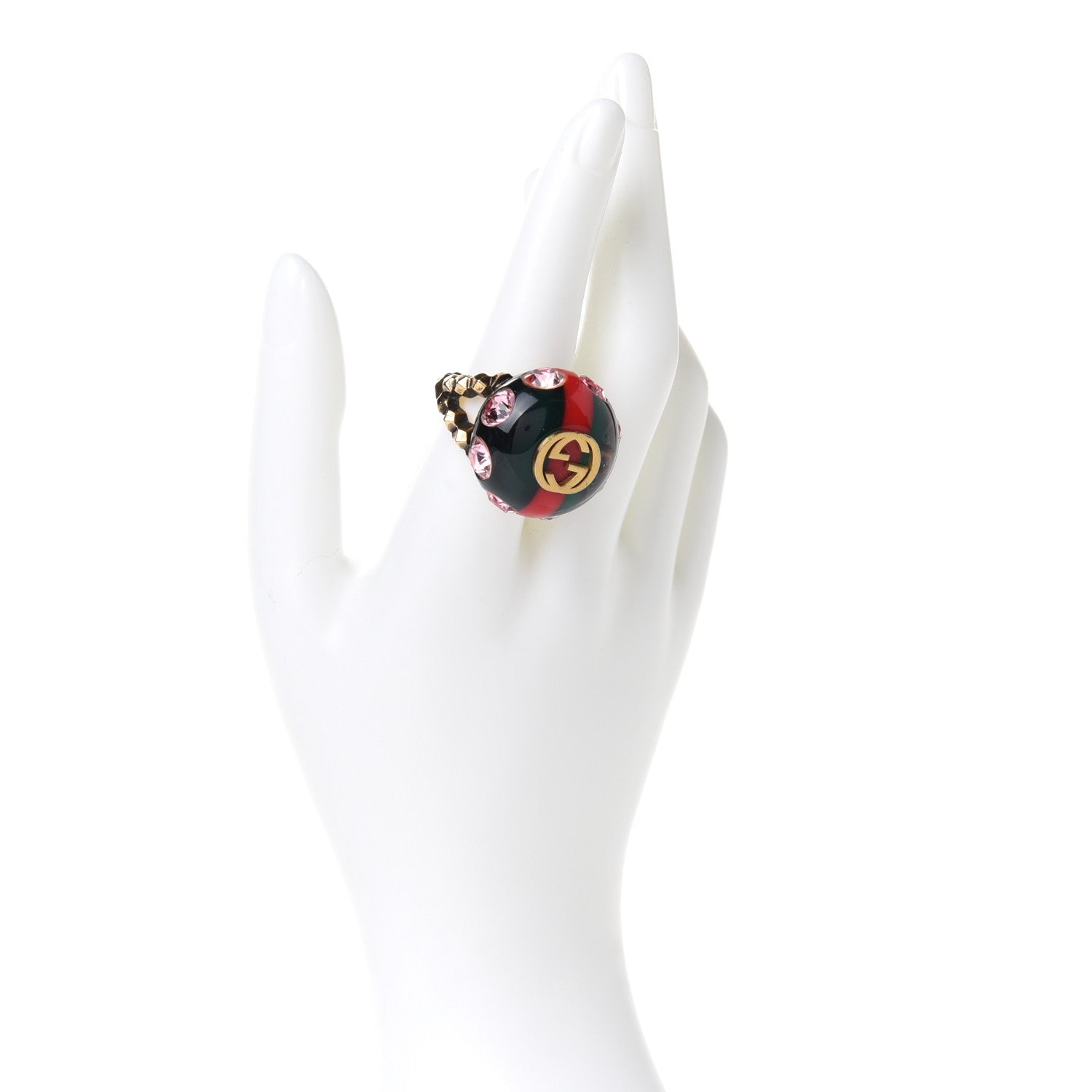 Gucci Crystal Resin Sylvie Vintage Web Ring M Green Red 2 of 5