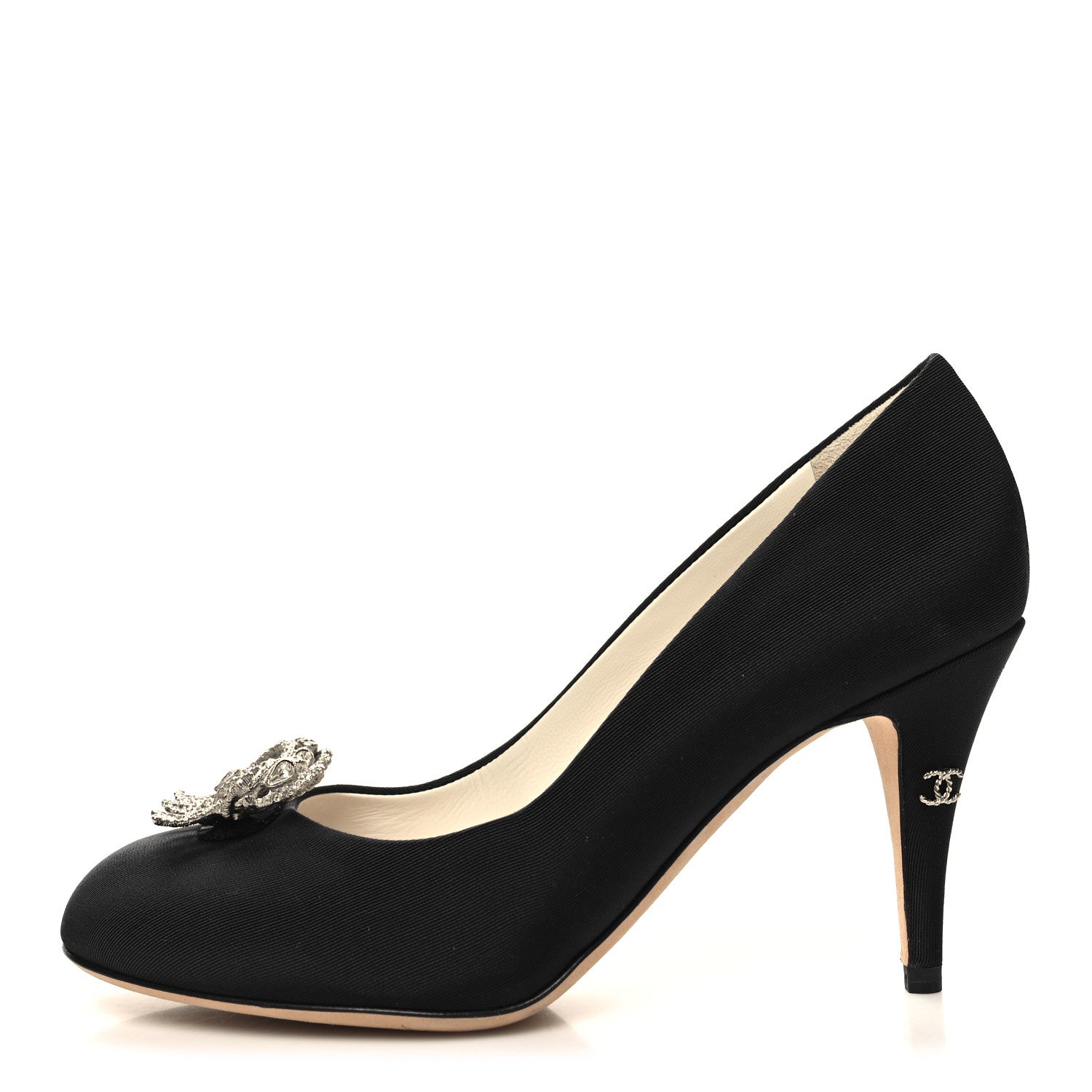 Chanel Grosgrain Crystal Bow Pumps 36.5 Black 1 of 8