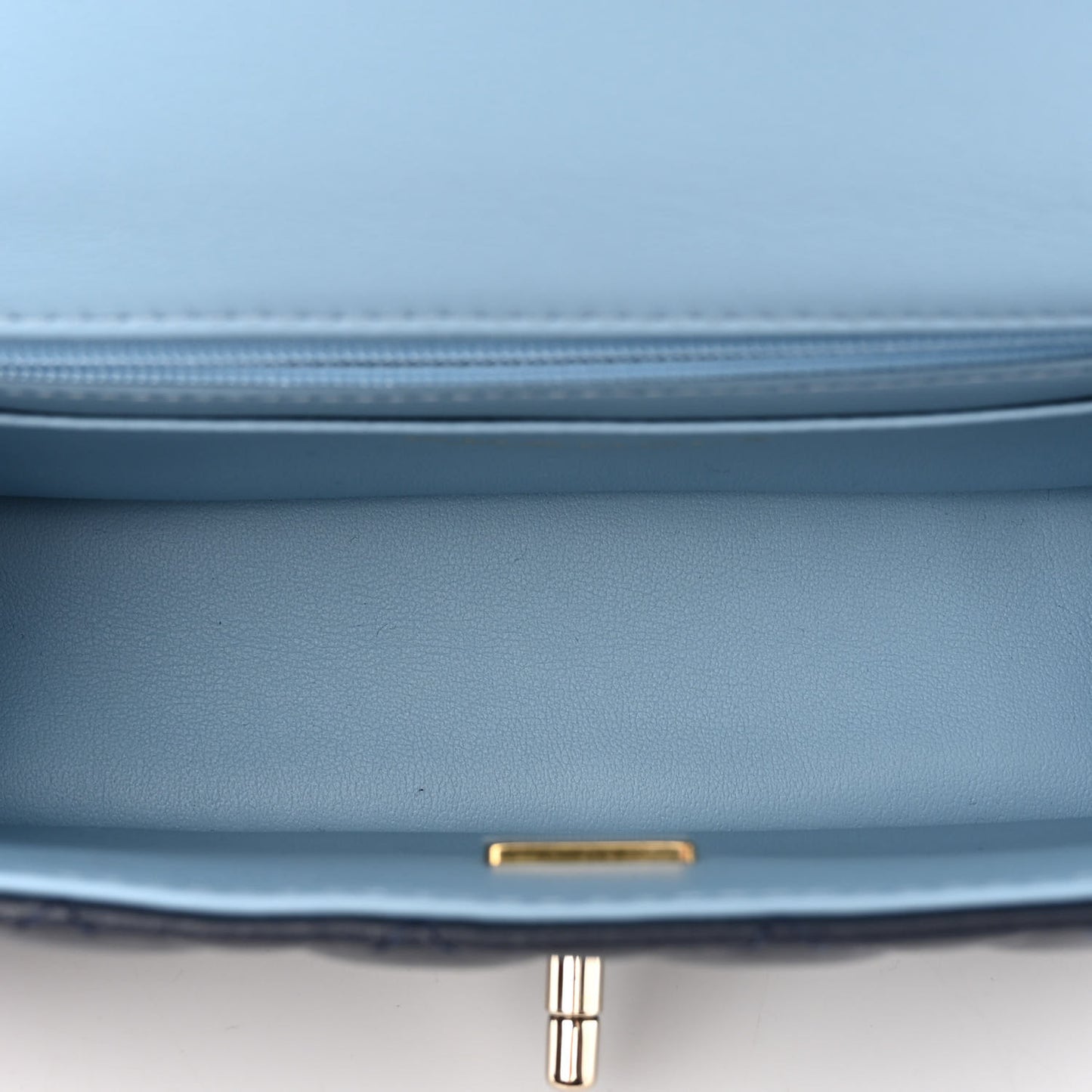 Lambskin Quilted Bi-Color Mini Top Handle Rectangular Flap Navy Blue Light Blue