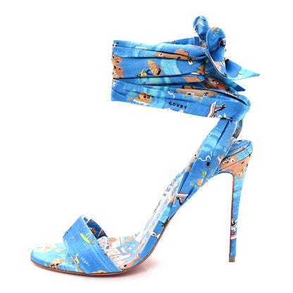 Christian Louboutin Crepe Satin Greekaba Du Desert 100 Sandal 38 Blue Multicolor 1 of 9