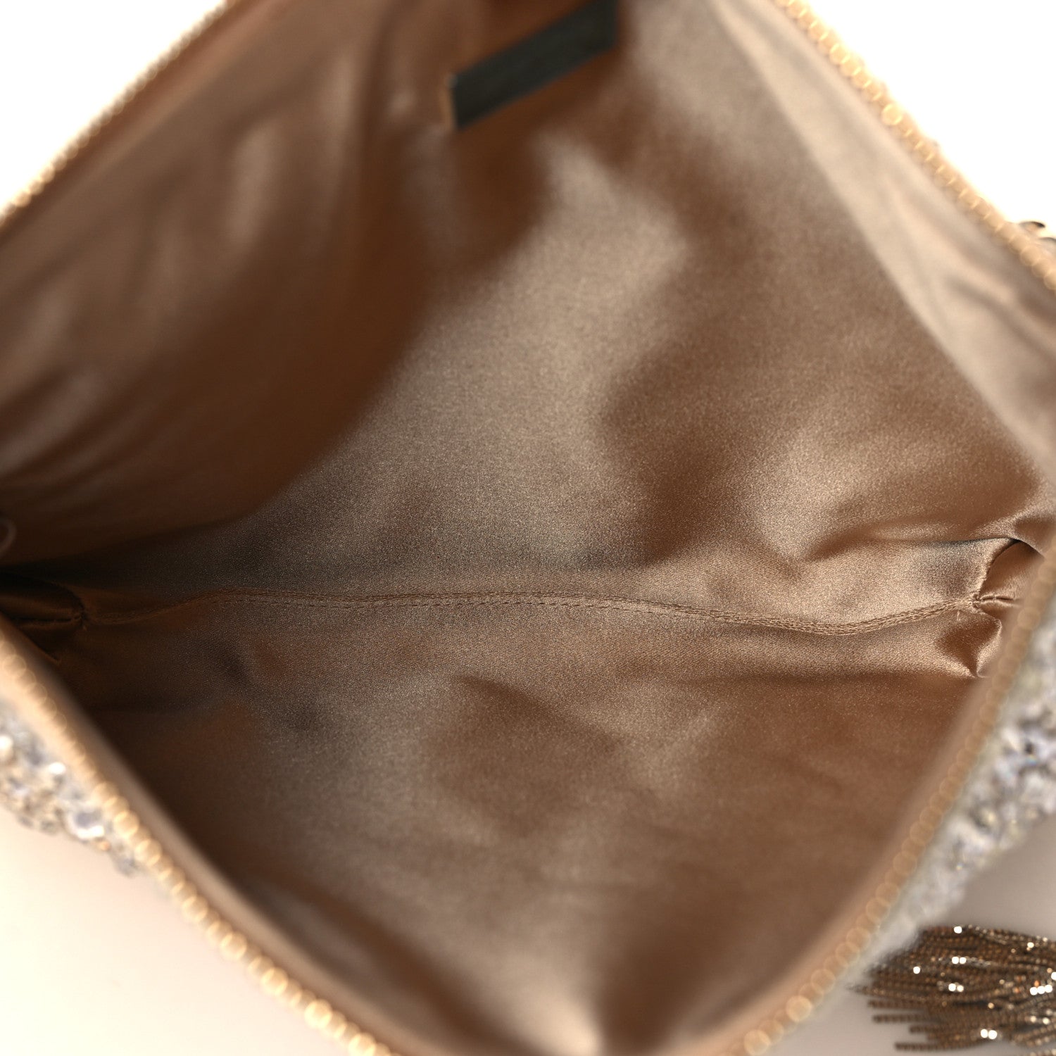 Jimmy Choo Satin Crystal Embellished Callie Tasseled Clutch Gold 4 of 9