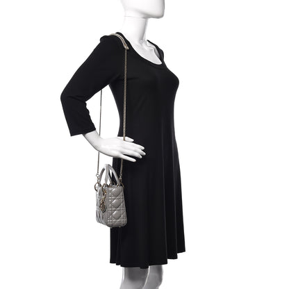 Christian Dior Metallic Lambskin Cannage Mini Lady Dior Grey 2 of 22