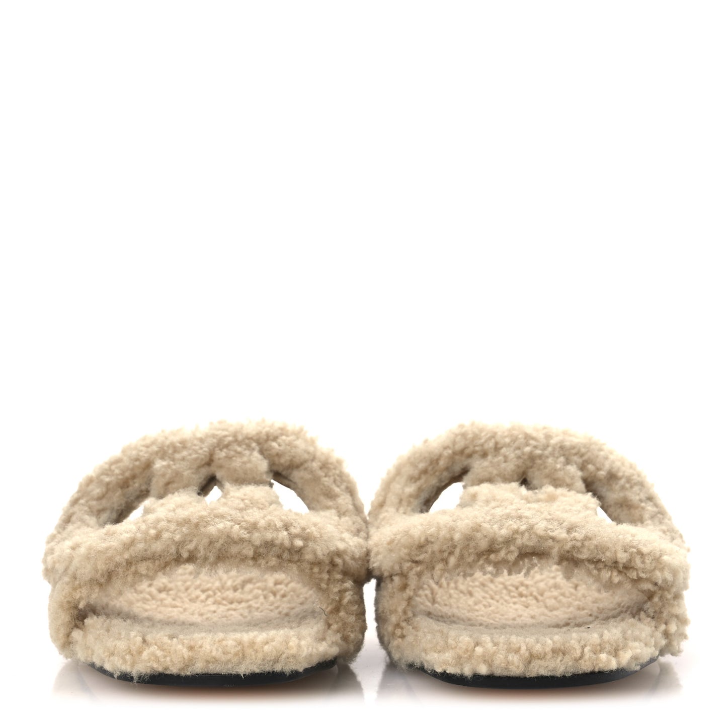 Shearling Interlocking G Cut Out Slide Sandals 37 Butterscotch
