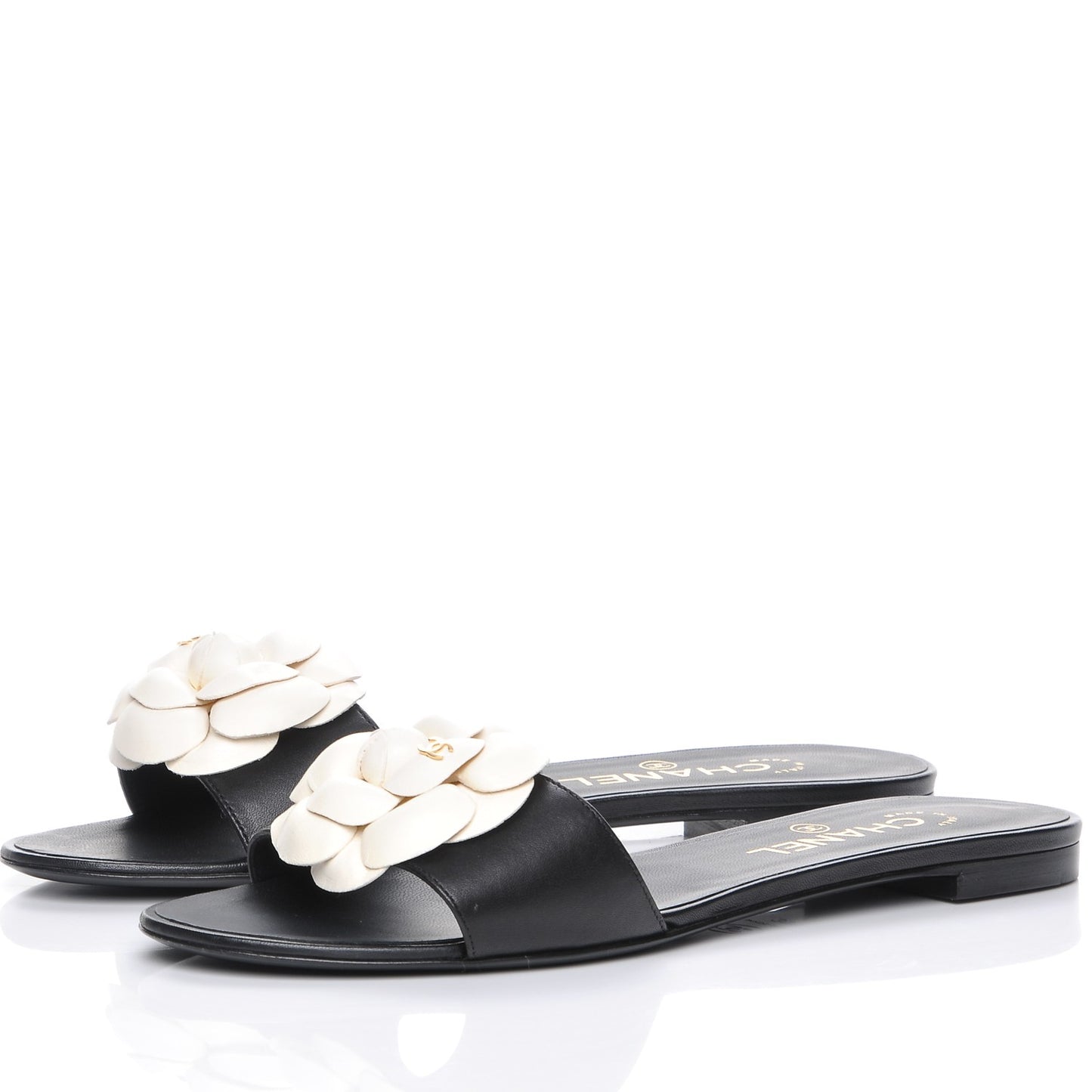 Lambskin Camellia Sandals 39.5 Black White