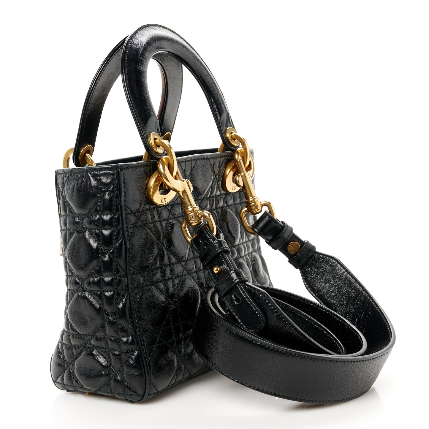 Crinkled Patent Cannage Small Lucky Badges My Lady Dior Black