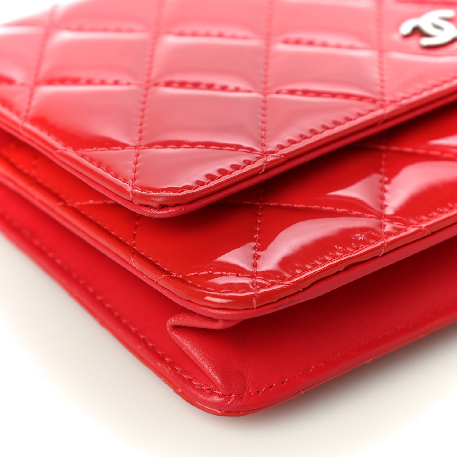 Chanel Patent Quilted Wallet On Chain WOC Red 10 of 17