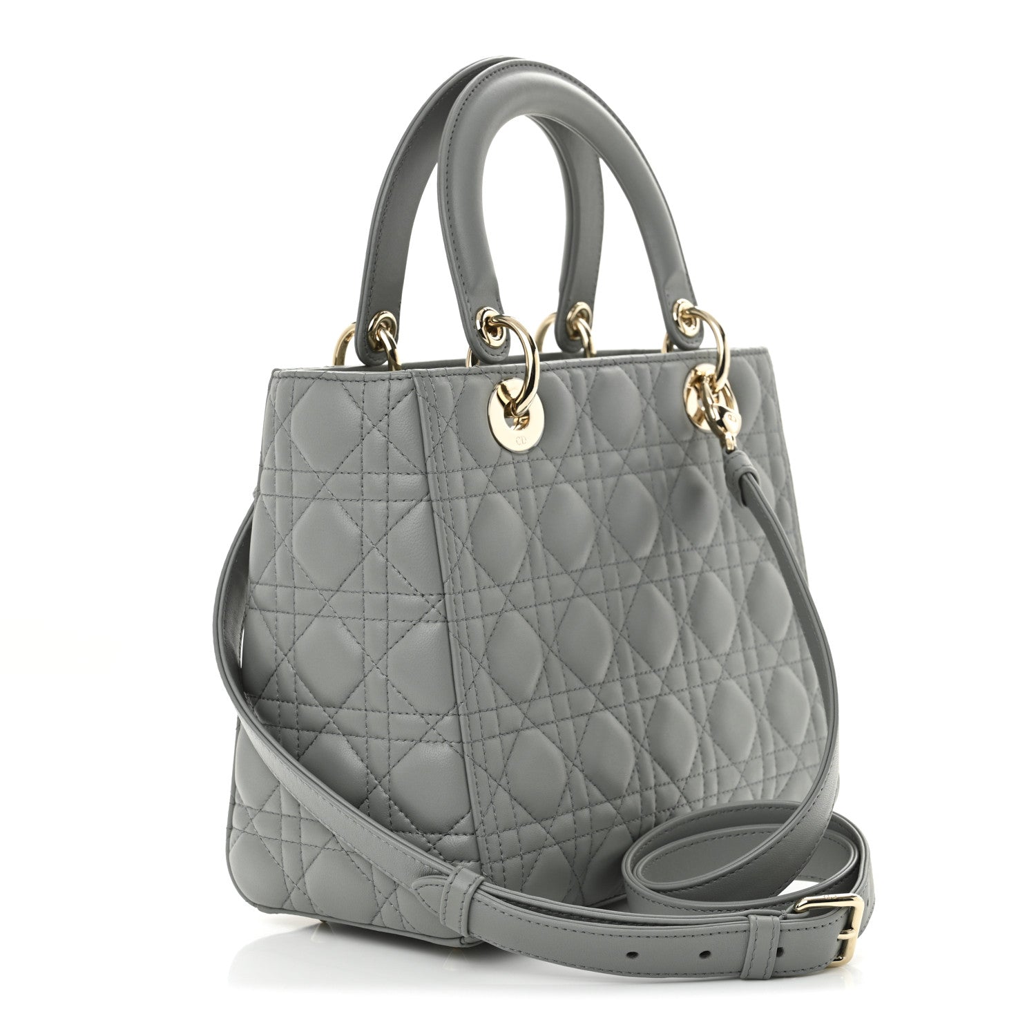 Christian Dior Lambskin Cannage Medium Lady Dior Stone Gray