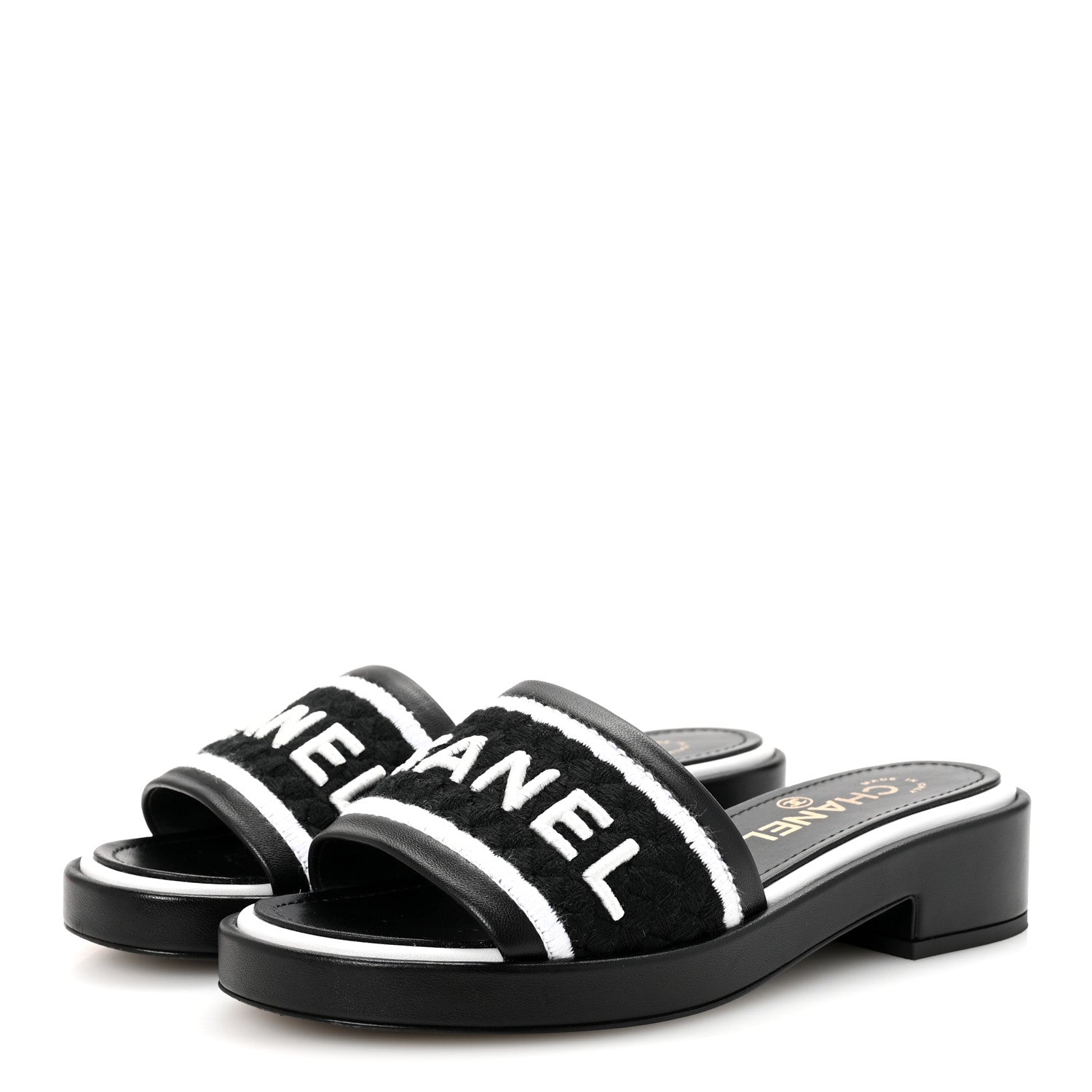 Chanel Lambskin Embroidered CC Mule Sandal 35 Black White 4 of 10