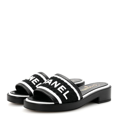 Chanel Lambskin Embroidered CC Mule Sandal 35 Black White 4 of 10